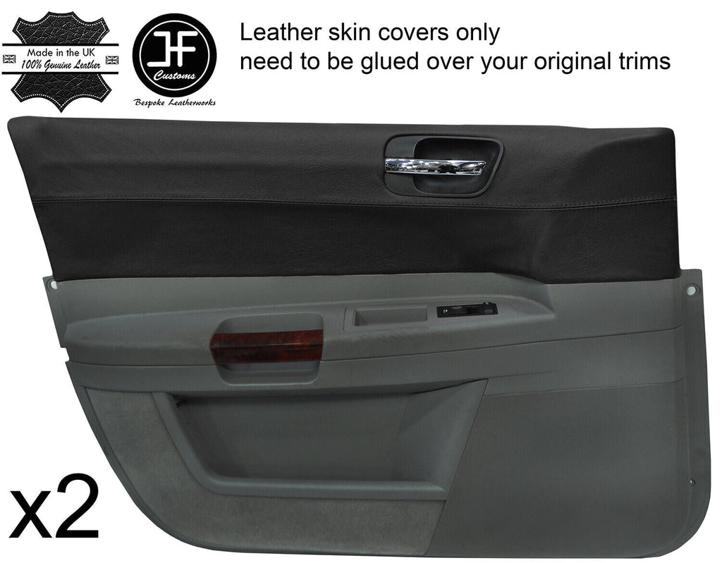 BLACK REAL LEATHER 2X FRONT DOOR CARD TRIM COVERS FOR CHRYSLER 300C 2005-2011