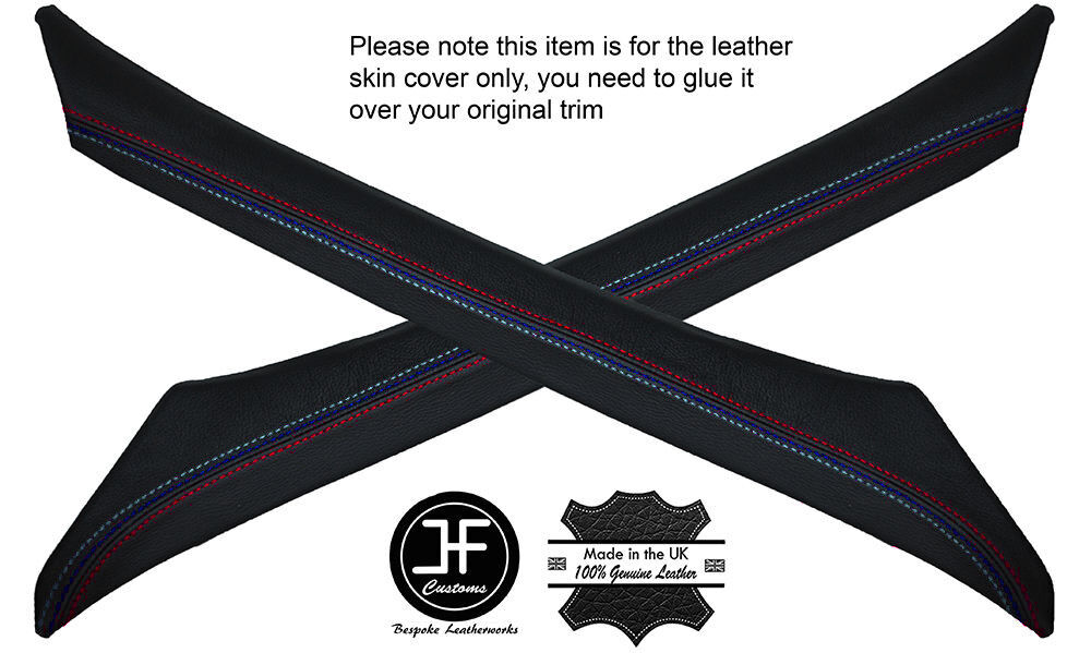 BLACK LEATHER TRI STITCH 2X A POST PILLARS COVER FITS BMW 5 SERIES E34 1984-1997