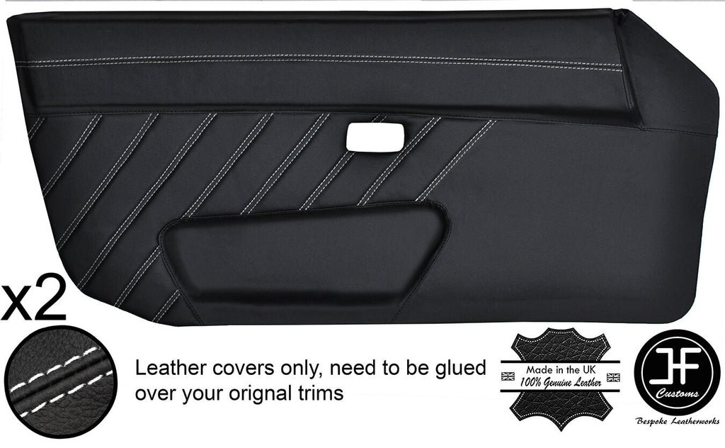 WHITE STITCH STYLE 3 2X FULL DOOR CARD LEATHER COVER FITS PORSCHE 924 944 75-91