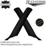 YELLOW STITCH ITALIAN LEATHER PILLAR KIT COVERS FOR BMW E23 7 SERIES 1977-1986