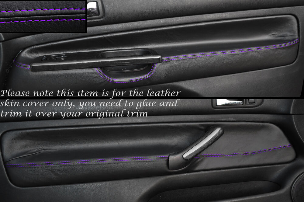 PURPLE STITCH 2X FRONT DOOR CARD SKIN COVERS FITS VW GOLF MK4 IV JETTA 98-05 3DR