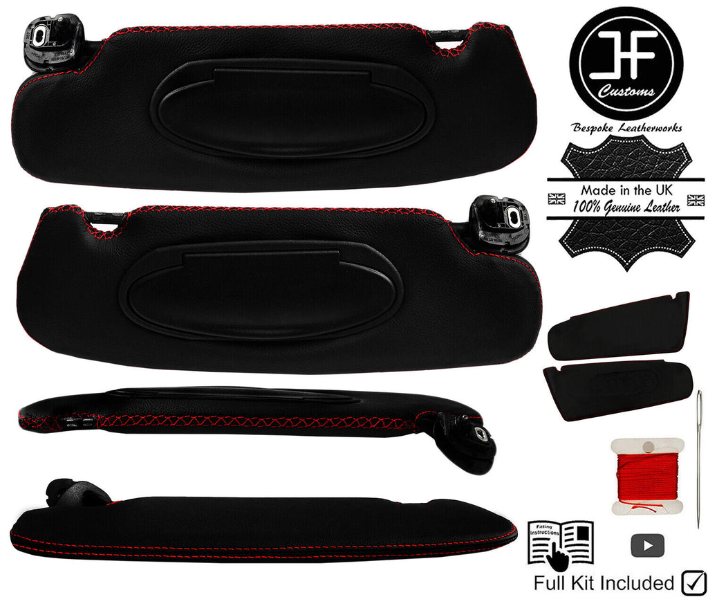RED  CROSS STITCH 2X SUN VISOR LEATHER COVERS FOR PORSCHE 987 CAYMAN 05-12