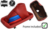 DARK RED LEATHER TRI STRIPE AUTO GEAR GAITER+PLASTIC FRAME FOR BMW E46 99-05