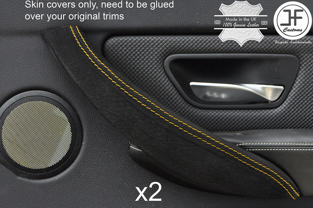 YELLOW STITCH 2X REAR DOOR HANDLE TRIM REAL SUEDE COVERS FITS BMW F30 2012-2017