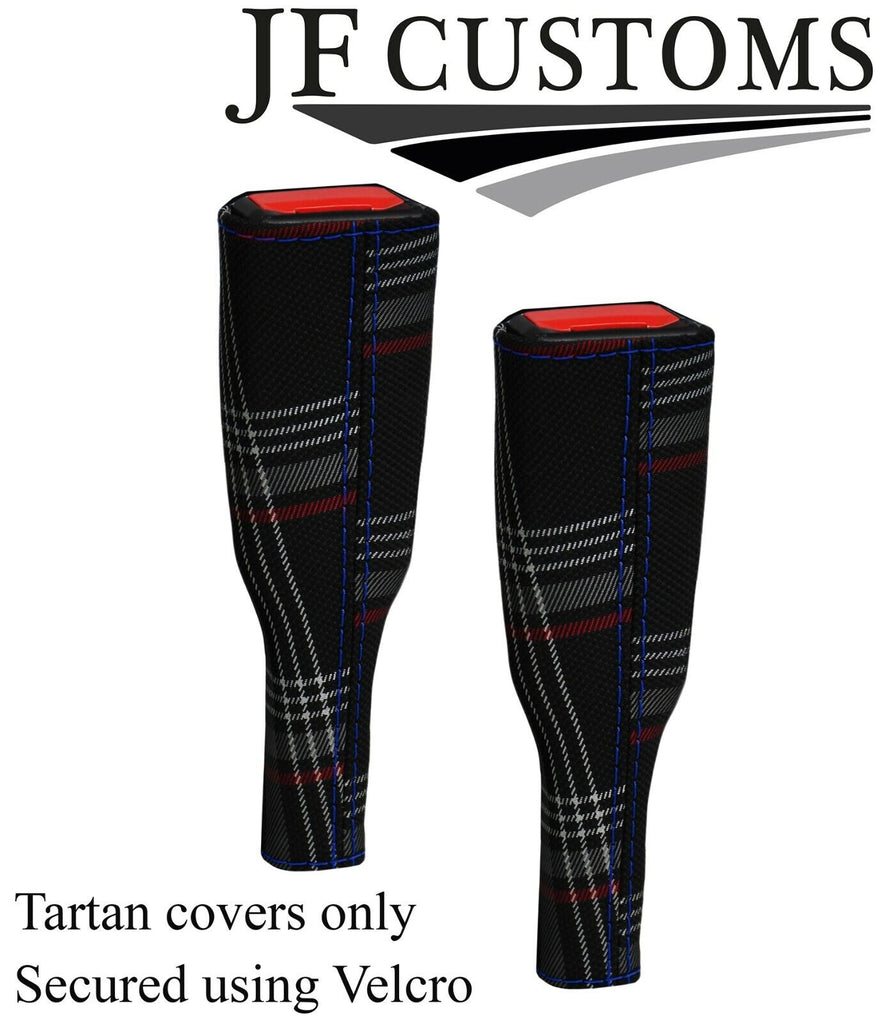 BLACK STITCH RED TARTAN 2X SEAT BELT TALL COVERS FITS VW CADDY MK3 2K 05-15