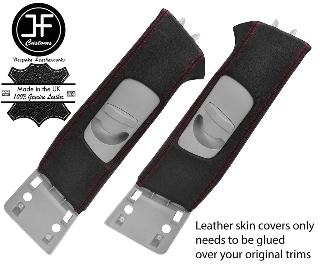RED STITCH 2X UPPER B PILLAR LEATHER COVERS FITS SUBARU LEGACY OUTBACK 10-17