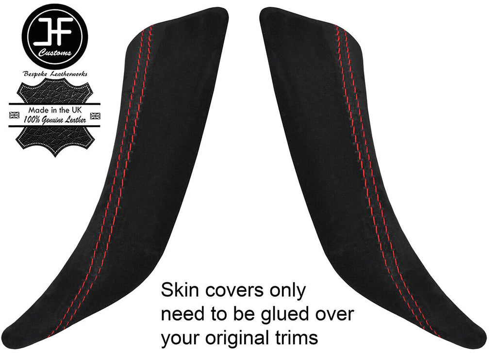 RED STITCH 2X REAR DOOR HANDLE TRIM SUEDE COVERS FOR BMW 1 SERIES F20 11-18