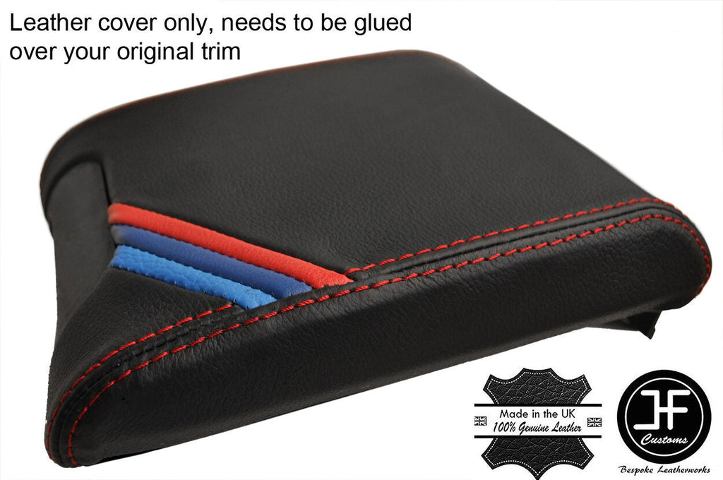 RED STITCH TRI  STRIPES SLIDING ARMREST REAL LEATHER COVER FITS BMW E39 96-03