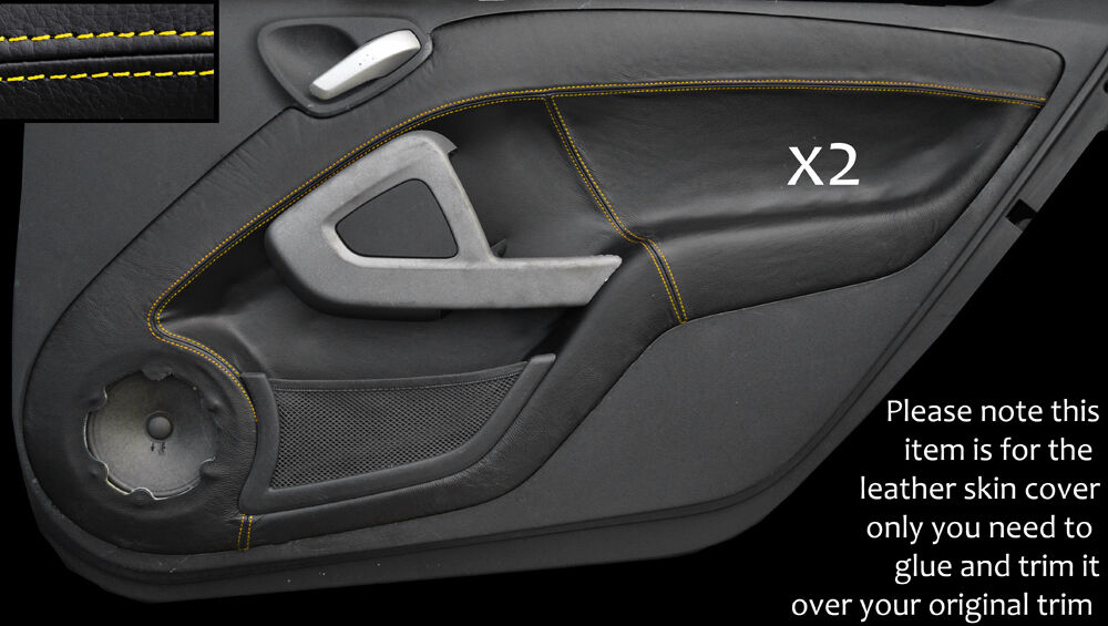 YELLOW STITCH 2X DOOR CARDS LEATHER SKIN COVERS FITS SMART FORTWO 451 2007-2014