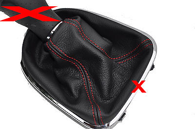 FITS SEAT LEON TOLEDO ALTEA 2006 TO 2011 BLACK LEATHER GEAR GAITER red stitching