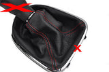 FITS SEAT LEON TOLEDO ALTEA 2006 TO 2011 BLACK LEATHER GEAR GAITER red stitching
