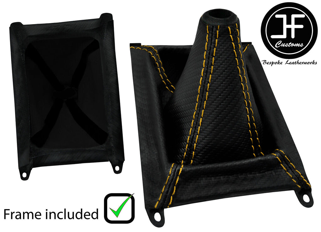 YELLOWSTITCH CARBON VINYL GEAR GAITER+PLASTIC FRAME+TOP RING FOR HONDA CRX 88-91