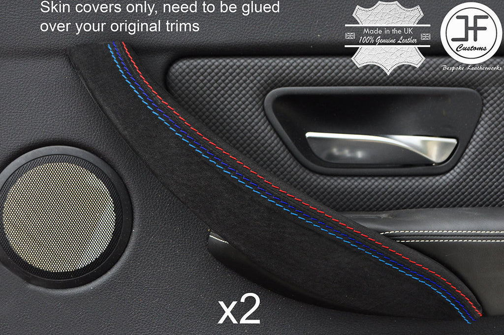 2X FRONT DOOR HANDLE TRIM SUEDE COVERS FITS BMW F34 GT 2012-2017 TRI STITCHING