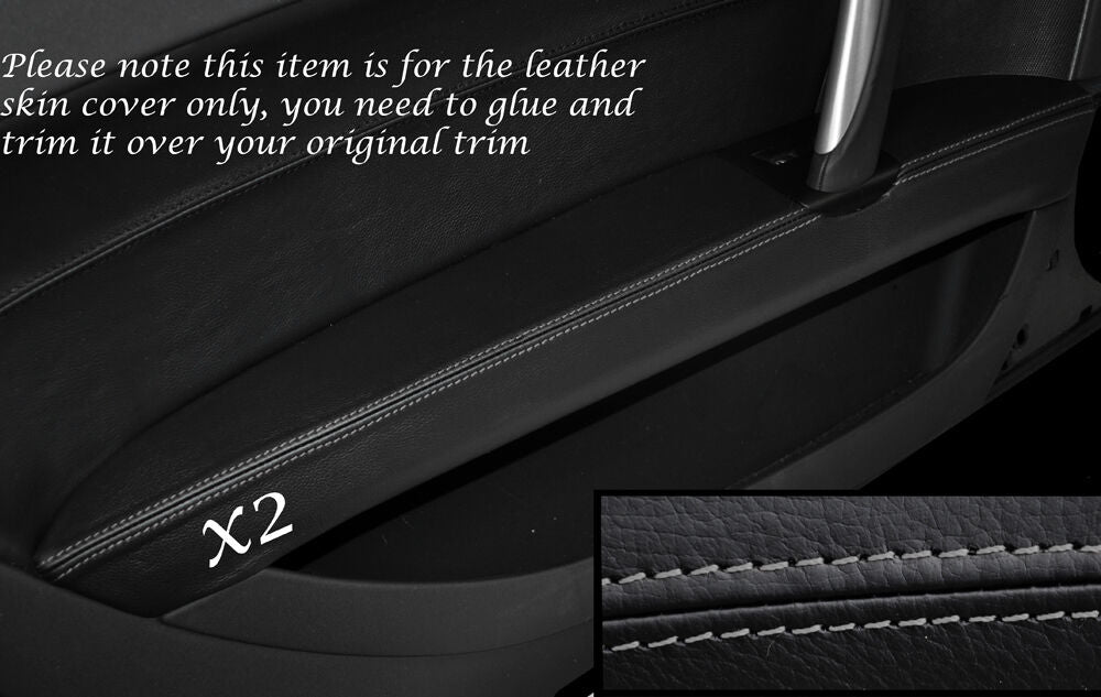 GREY STITCH 2X FRONT DOOR ARMREST LEATHER SKIN COVERS FITS AUDI TT MK2 06-14