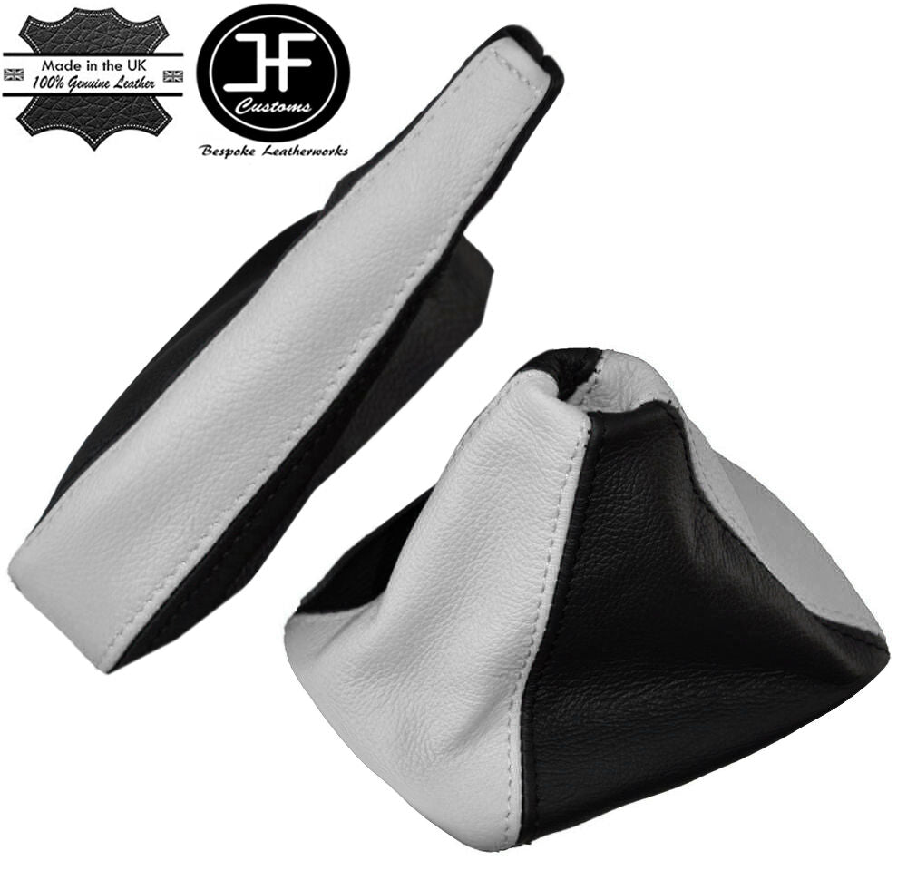 WHITE & BLACK LEATHER GEAR & HANDBRAKE SET FOR VAUXHALL ASTRA MK5 H 2004-2009