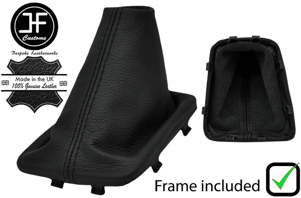 BLACK STITCH REAL LEATHER GEAR GAITER+PLASTIC FRAME FITS HYUNDAI IX20 2010-2019