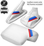 WHITE LEATHER TRI STRIPES GEAR HANDBRAKE ARMREST COVER FOR BMW E36 91-99
