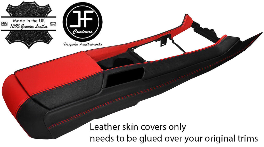 BLACK & RED FULL CENTRE CONSOLE & ARMREST LEATHER COVERS FITS CAMARO 10-15