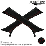 RED STITCH 2X A POST PILLAR REAL SUEDE COVERS FITS PORSCHE MACAN 2014-2018