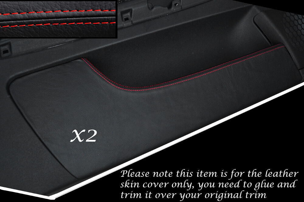 RED STITCH 2X DOOR POCKET LEATHER SKIN COVERS FITS AUDI A3 8P S3 03-12 3 DOOR