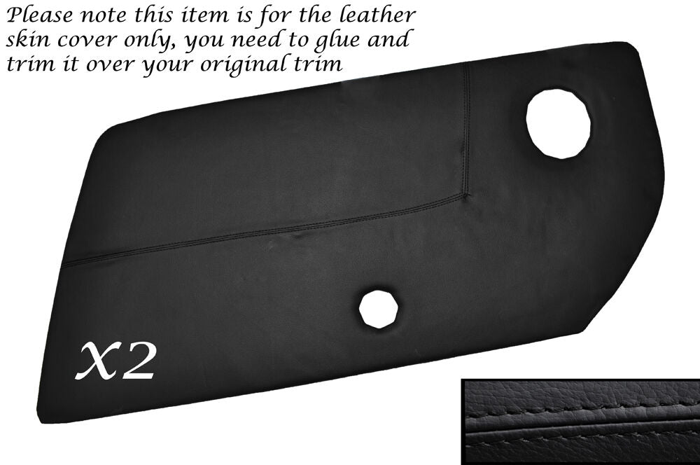 BLACK STITCH 2X DOOR CARD LEATHER SKIN COVERS FITS PORSCHE 911 SC 1974-1989