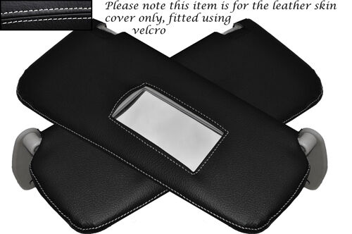 WHITE STITCHING 2X SUN VISORS LEATHER SKIN COVERS FITS FIAT PUNTO MK2 1999-2004