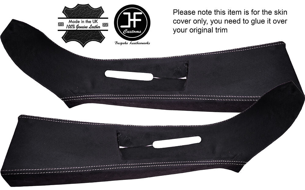 GREY STITCH 2X UPPER B PILLAR PU SUEDE COVERS FITS VW T5 TRANSPORTER CARAVELLE