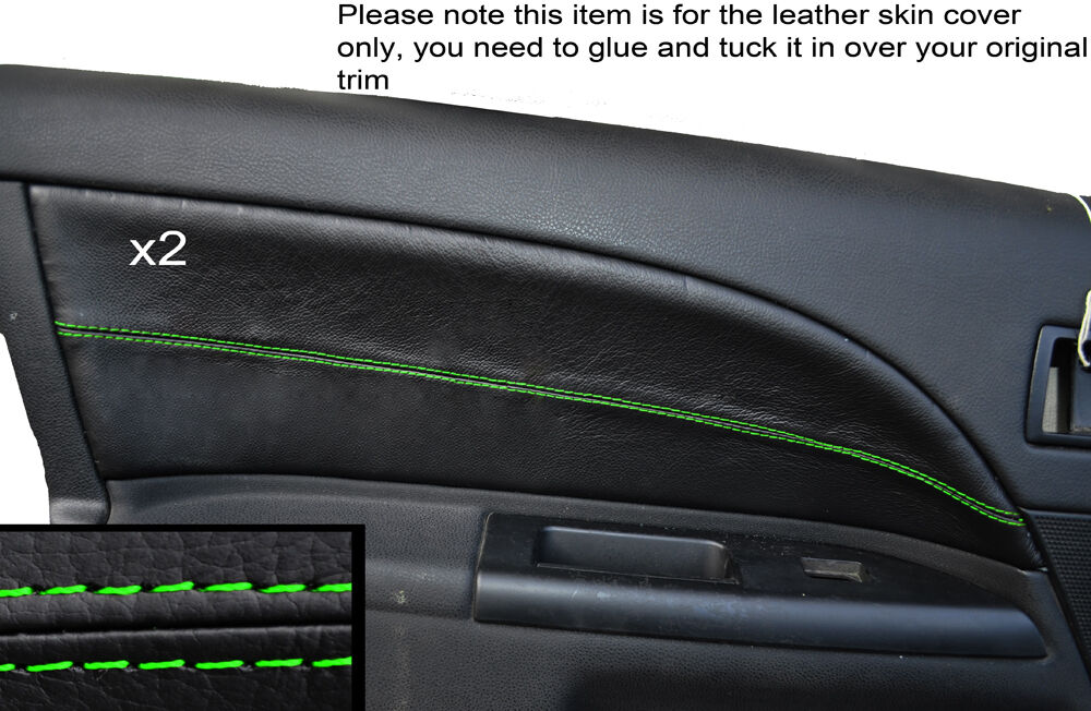 GREEN STITCH 2X FRONT DOOR CARD TRIM SKIN COVERS FITS FORD MONDEO MK3 2001-2007
