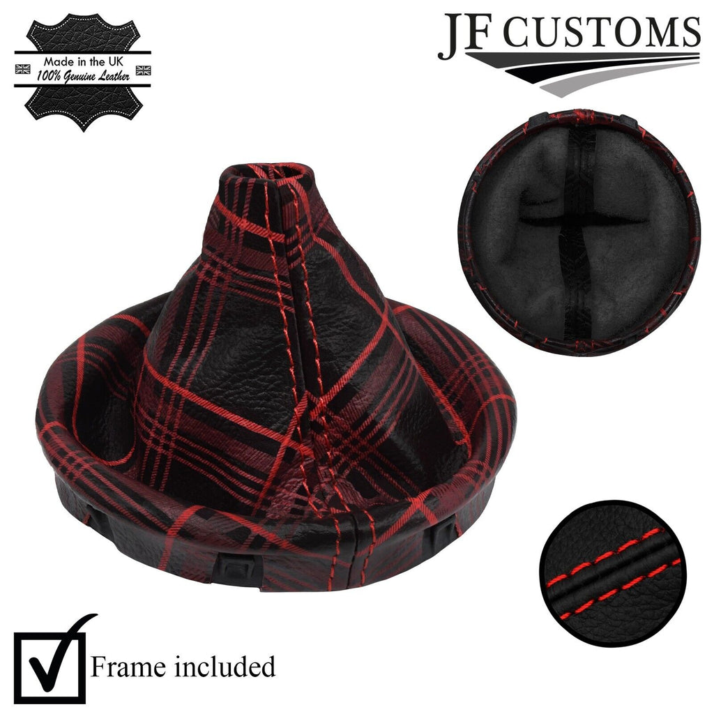 FOR VW T5 TRANSPORTER RED STITCH LEATHER UV PRINTED TARTAN GEAR + FRAME