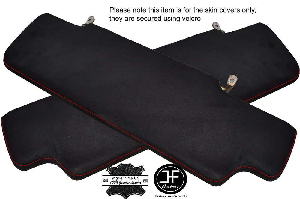 RED STITCH 2X SUN VISORS LUXE SUEDE COVERS FITS LAND ROVER DEFENDER 90 110