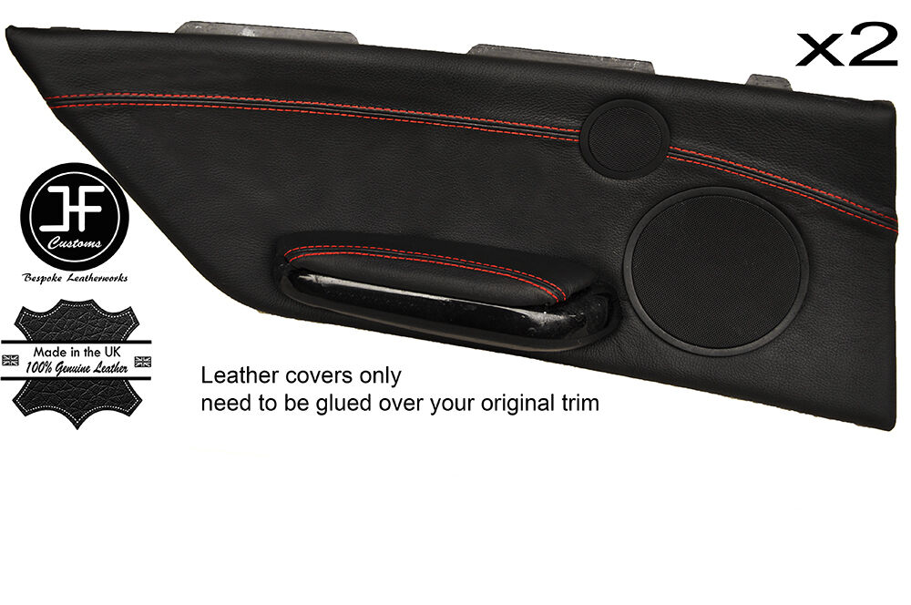 RED STITCH 2X REAR DOOR CARD TRIM LEATHER COVER FOR BMW E46 CONVERTIBLE 98-05