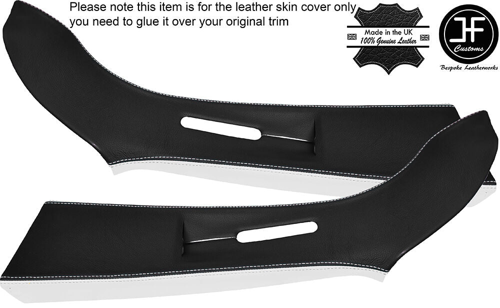 BLACK & WHITE LEATHER 2X UPPER B PILLAR COVERS FITS VW T5 TRANSPORTER CARAVELLE