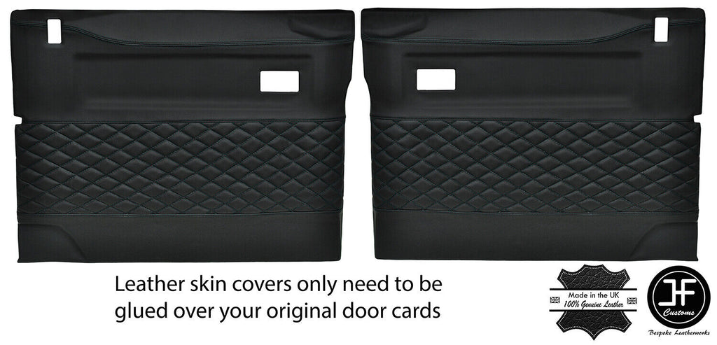 BLACK DIAMOND STITCH 2X FRONT DOOR CARD COVERS FITS LAND ROVER DEFENDER 90 110