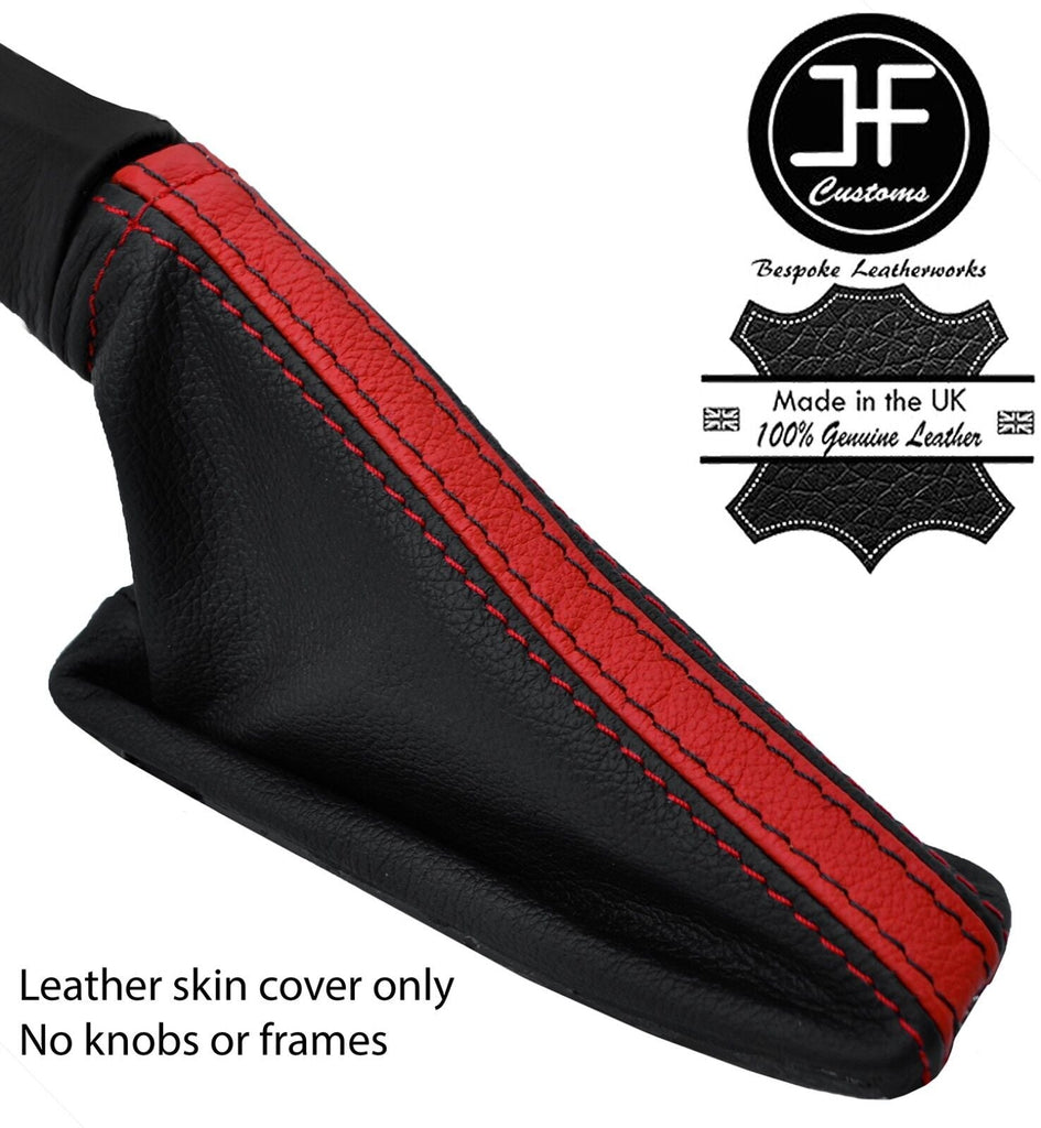 BLACK & RED STRIPE TOP GRAIN LEATHER HANDBRAKE GAITER FOR SEAT LEON MK3 12-17