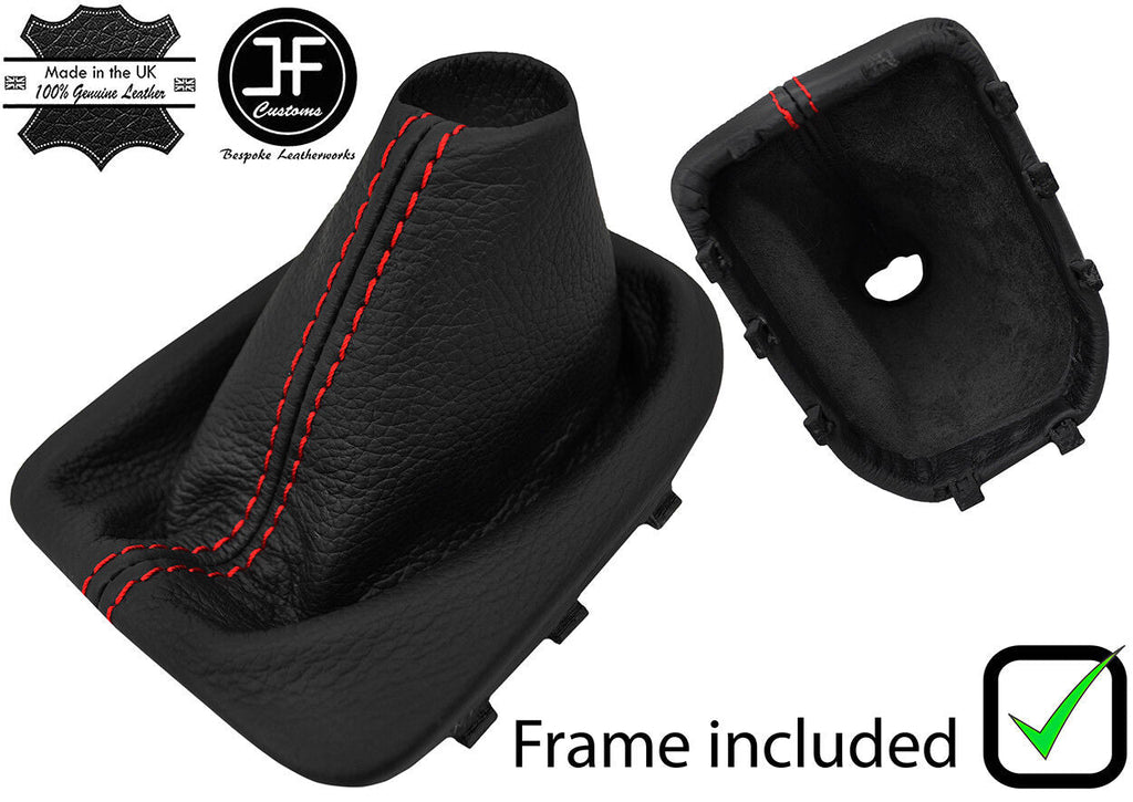 RED STITCH LEATHER MANUAL GEAR GAITER WITH PLASTIC FRAME FITS KIA RIO 11-16