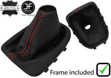 RED STITCH LEATHER MANUAL GEAR GAITER WITH PLASTIC FRAME FITS KIA RIO 11-16