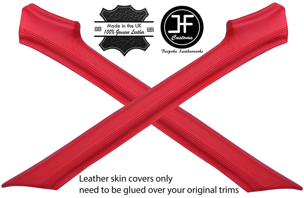 RED REAL LEATHER 2X A PILLAR COVERS FITS PORSCHE 924 944 1975-1991 STYLE 2