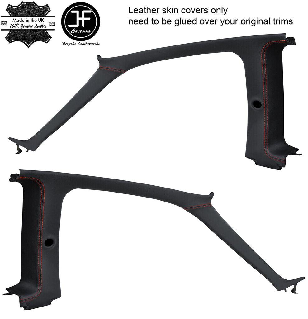 RED STITCH 2X A B PILLAR TRIM LEATHER COVERS FITS HONDA PRELUDE MK5 1997-2002