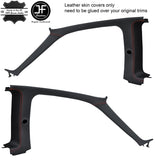 RED STITCH 2X A B PILLAR TRIM LEATHER COVERS FITS HONDA PRELUDE MK5 1997-2002