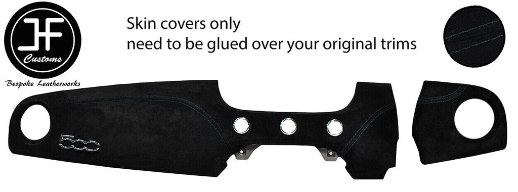 BLACK STITCH 2 PIECE DASH KIT SUEDE COVER FOR FIAT 500 & ABARTH 07-16 STYLE 2