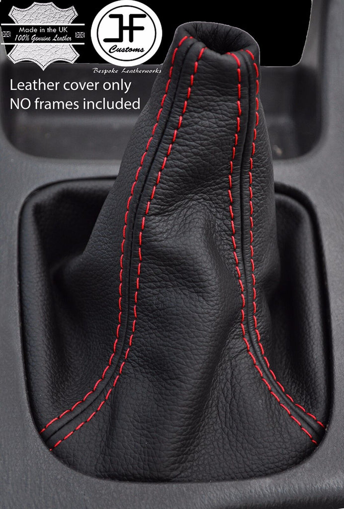 RED DOUBLE STITCHING MANUAL LEATHER GEAR GAITER FITS SUBARU IMPREZA 1998-2000