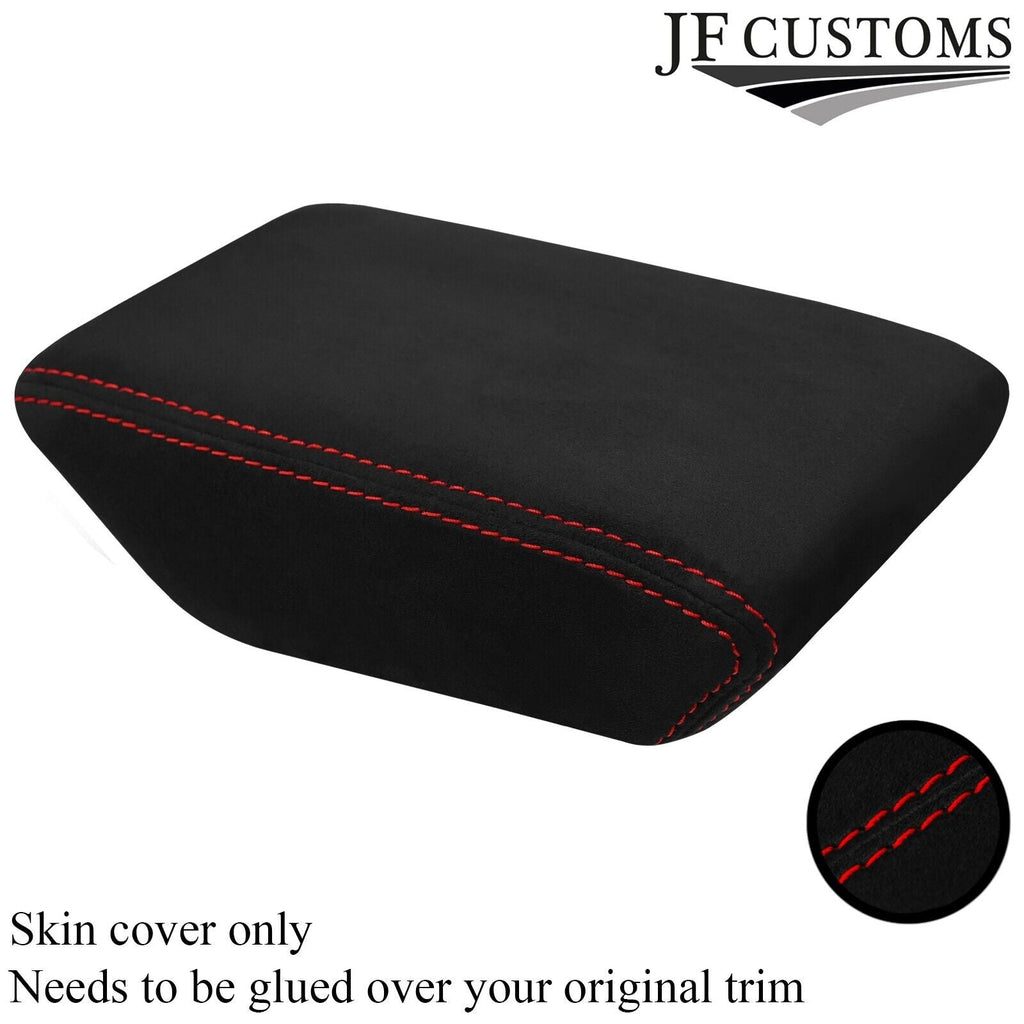 RED STITCH SUEDE ARMREST LID COVER FITS VW POLO 2017-2022 CUSTOM NEW MADE IN UK