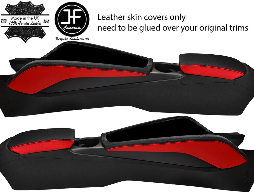 BLACK & RED CONSOLE SIDE TRIM & ARMREST LEATHER COVERS FITS AUDI TT MK3 15-19