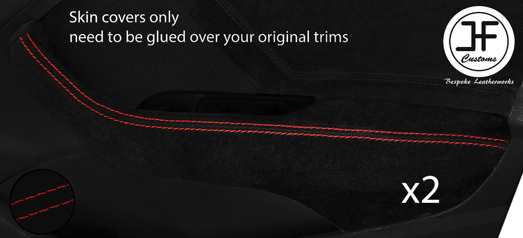 RED STITCH 2X FRONT DOOR HANDLE ARMREST SUEDE COVER FOR AUDI A3 13-19 5 DOOR