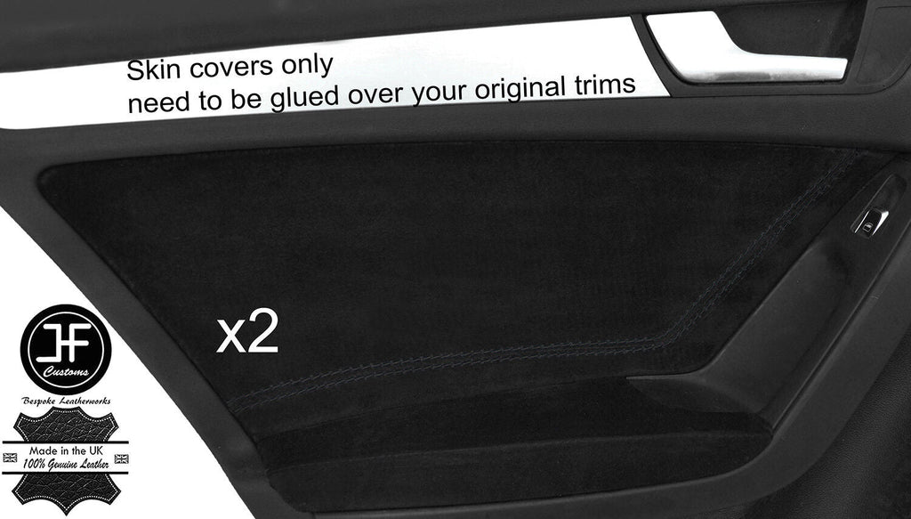 BLACK STITCHING 2X REAR DOOR CARD REAL SUEDE COVERS FITS AUDI A4 B8 2008-2015