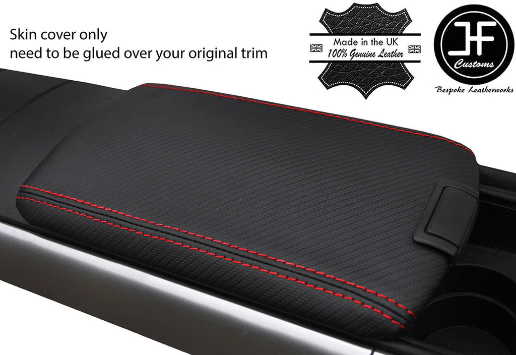 RED STITCH CARBON FIBER VINYL FRONT ARMREST COVER FITS MAZDA RX8 2003-2012