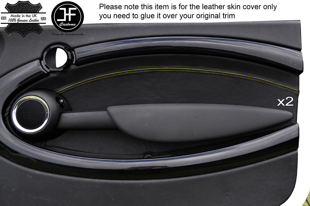 YELLOW STITCH 2X FRONT DOOR CARD TRIM LEATHER COVERS FITS BMW MINI R56 07-13