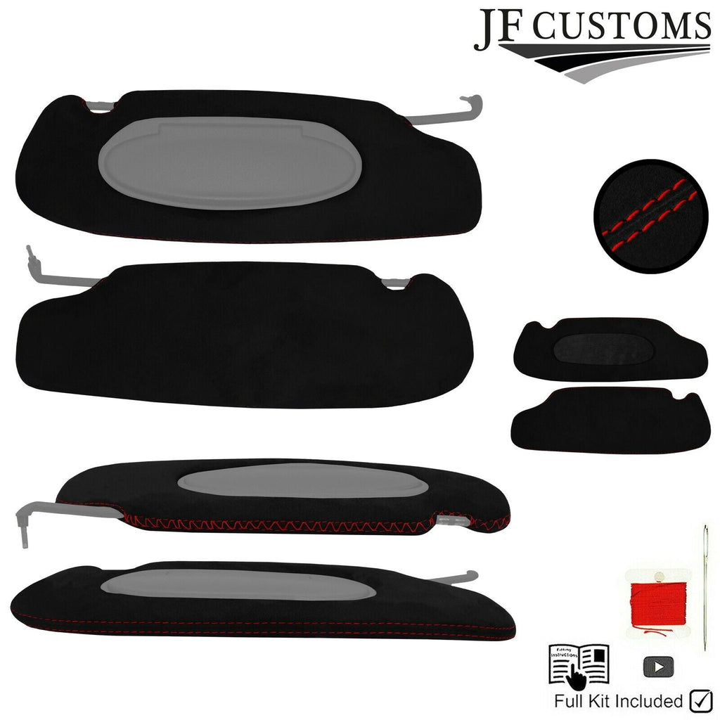 RED CROSS STITCH SUEDE 2XSUN VISOR COVERS FOR PORSCHE BOXSTER 996 986 97-04