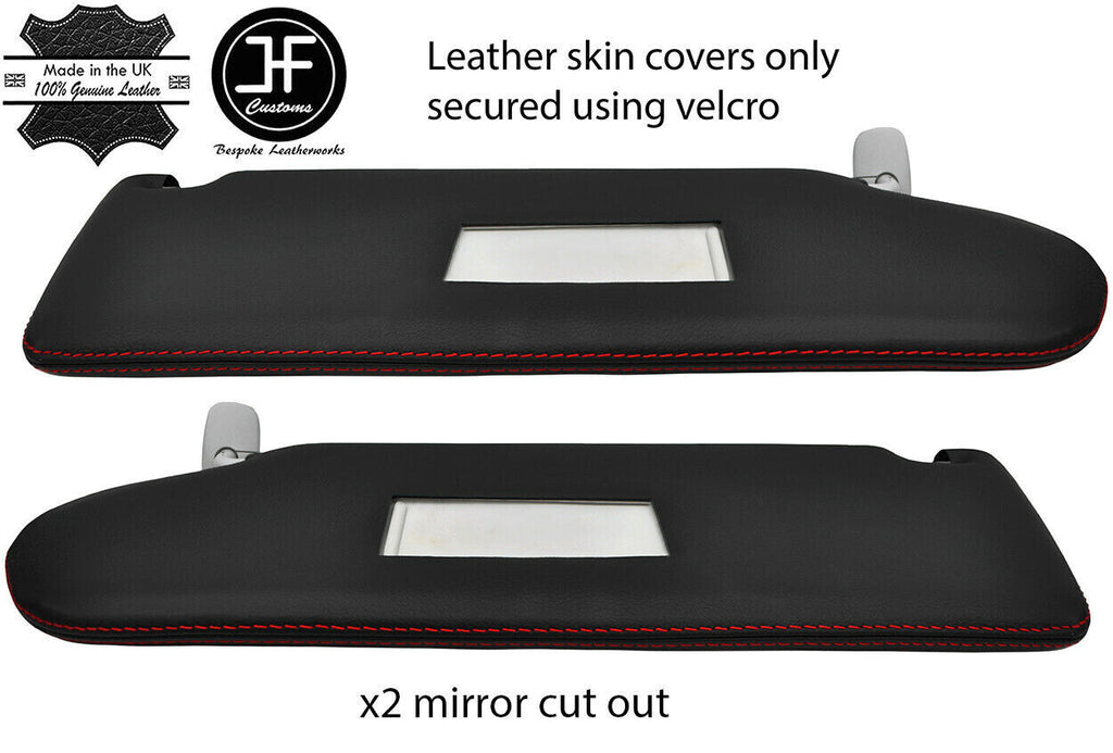 RED STITCH 2X SUN VISOR LEATHER COVER FOR VW T6 TRANSPORTER 2 MIRROR CUTOUT