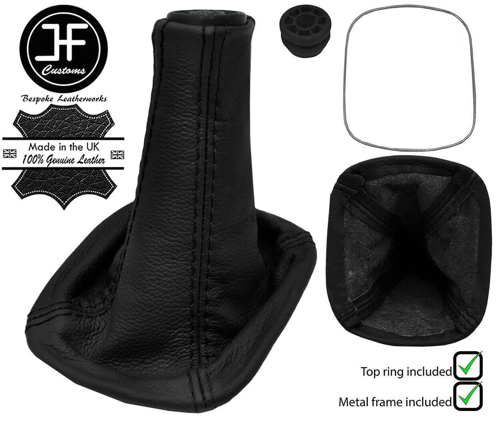 BLACK BLACK LEATHER GEAR GAITER+METAL FRAME+TOP RING FOR TOYOTA MR2 MK3 2000-07